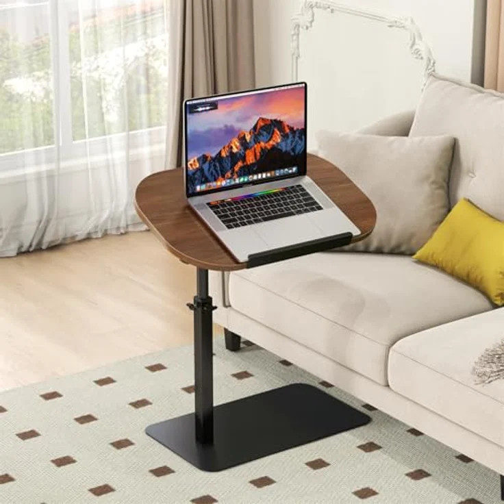 GarveeLife Beistelltisch Holz Klein Couchtisch Sofatisch c Form Höhenverstellbar Couch Mobiler Kaffeetisch Klein Side Table Laptop Stand Für Wohnzimmer Und Schlafzimmer, 45x30x40-80CM – Bild 4