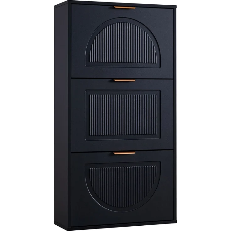 Kommode 60x24x114 cm, schmaler Schuhkipper in Schwarz aus MDF und Spanplatte, kippsicher – Bild 9