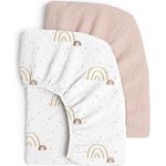 lulumoon 2er Set Kinder Spannbettlaken, Musselin-Baumwolle Spannbetttuch für Babybett und Kinderbett 60x120 cm / 70x140 cm Reisebett Spannlaken Beistellbett Leintücher