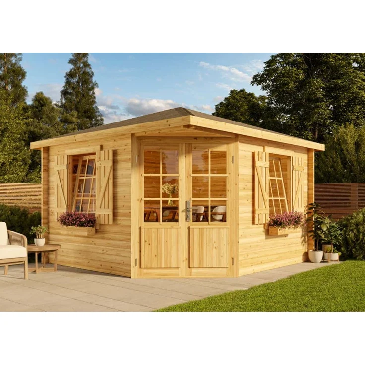 Alpholz 5-Eck Gartenhaus Monica Royal Gartenhaus aus Holz in Pinie Holzhaus mit 28 mm Wandstärke Blockbohlenhaus mit Montagematerial – Bild 1
