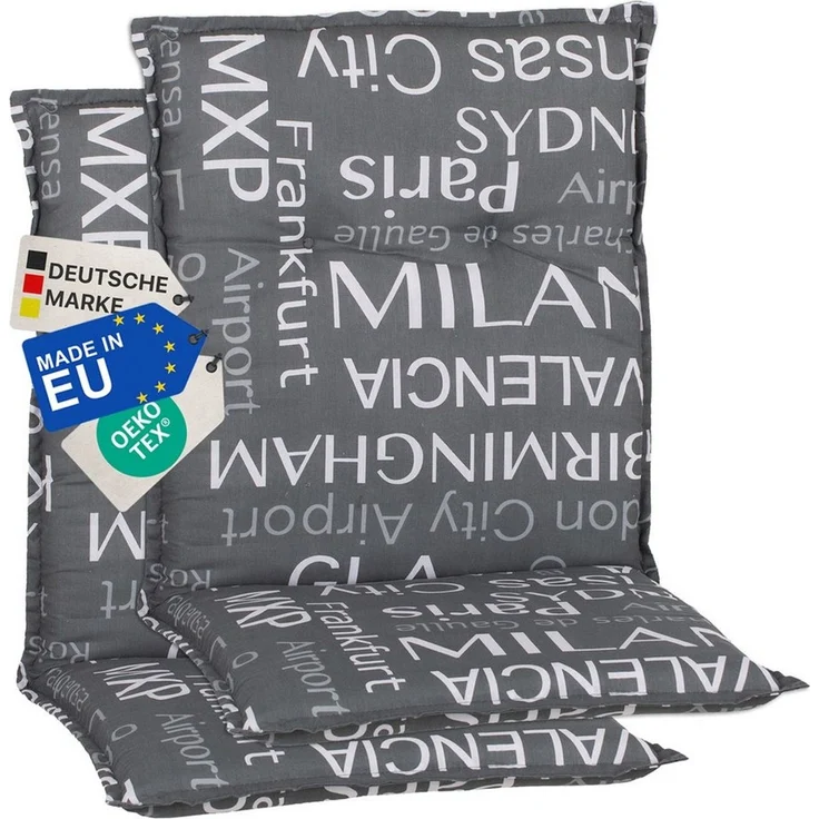 NYVI Sitzauflage Niedriglehner Auflagen 2er Set Barcelona Gartenstuhlauflagen 100x50cm, (2 St), Niederlehner Stuhlauflage Sitzauflage mit Halteband Schrift Namen – Bild 1