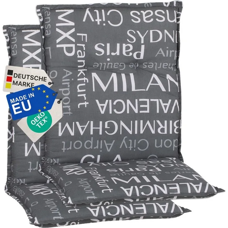 NYVI Sitzauflage Niedriglehner Auflagen 2er Set Barcelona Gartenstuhlauflagen 100x50cm, (2 St), Niederlehner Stuhlauflage Sitzauflage mit Halteband Schrift Namen