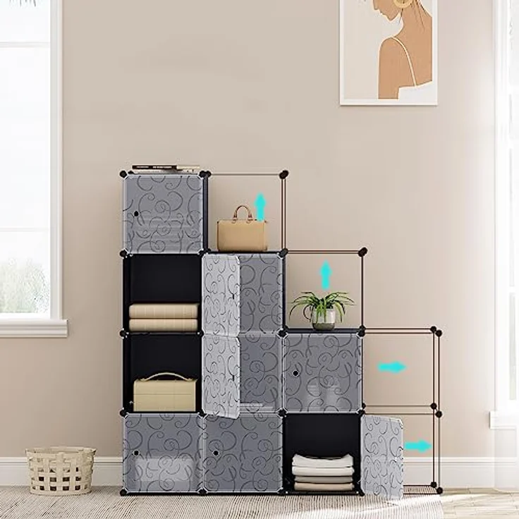 Woltu DIY Kleiderschrank mit Tür, 9 Fächer schwarz – Bild 8