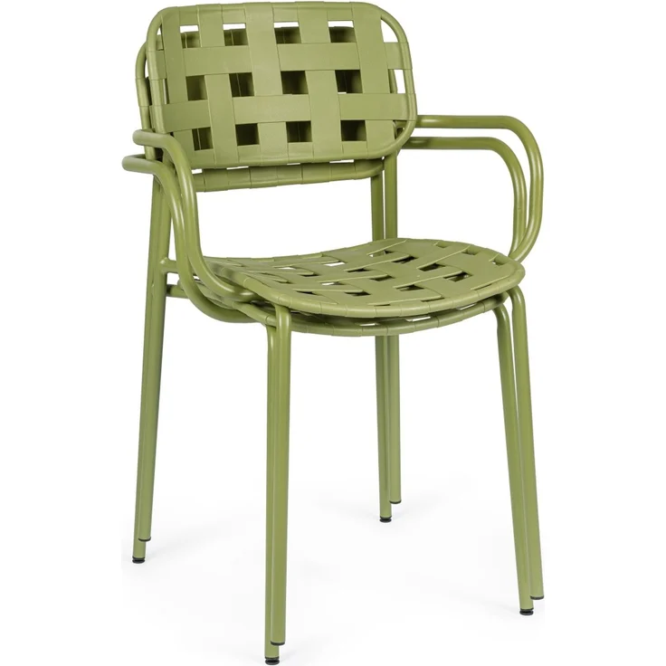 Gartenstuhl Clover 4er-Set mit Armlehne, Metall und Polypropylen Geflecht, modern, grün, stapelbar – Bild 7