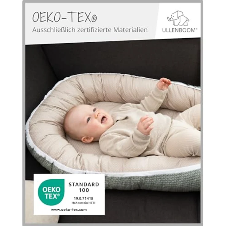 ULLENBOOM Babynest - 100% OEKO-TEX Materialien & Made in EU, Blätterzauber - Babynestchen Neugeborene aus kuscheliger Baumwolle, Ideal als Reisebett & Kuschelnest geeignet – Bild 4