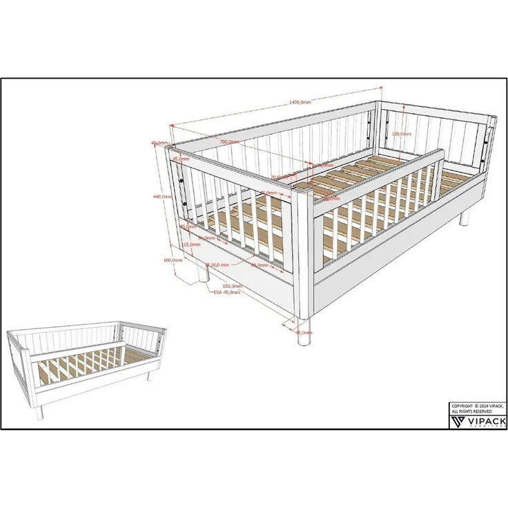 Juniorbett 70x140 Keeley Buche Kinder Weiß Massivholz Komfort Stabil