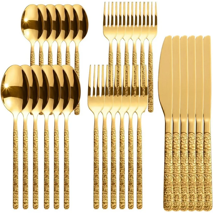 Roxlin Besteck-Set Roxlin Besteckset 30-tlg Stein Design Edelstahl, Gold/Schwarz/Silber, 6 Personen, Edelstahl – Bild 2