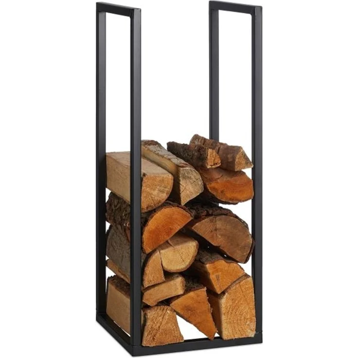 Relaxdays Schwarzes Kaminholzregal aus Metall – Bild 1