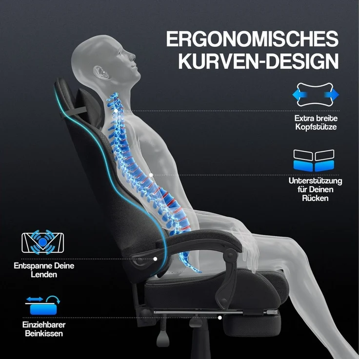 Ferghana Gaming-Stuhl Gaming Sessel mit Fußstütze,Kopfstütze,MassageLendenkissen (Packung), Ergonomisch Gaming Stuhl für Gamer YouTube Livestreaming Xbox – Bild 3