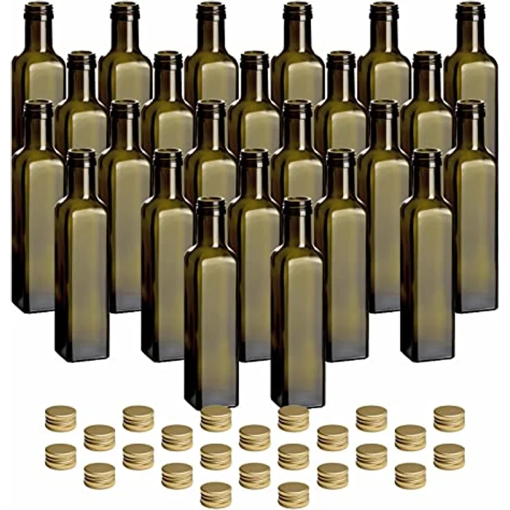 gouveo Trinkflasche Glasflaschen 250 ml Maraska -Antik- mit Schraubdeckel - Flasche 0,25 l, 24er Set, goldfarben – Bild 2