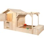 WEKA Tabaluga Spielplatz, natur, 21 mm, bestehend aus Drachenhöhle, Sandkasten, Pergola und Schatztruhe mit Deckel