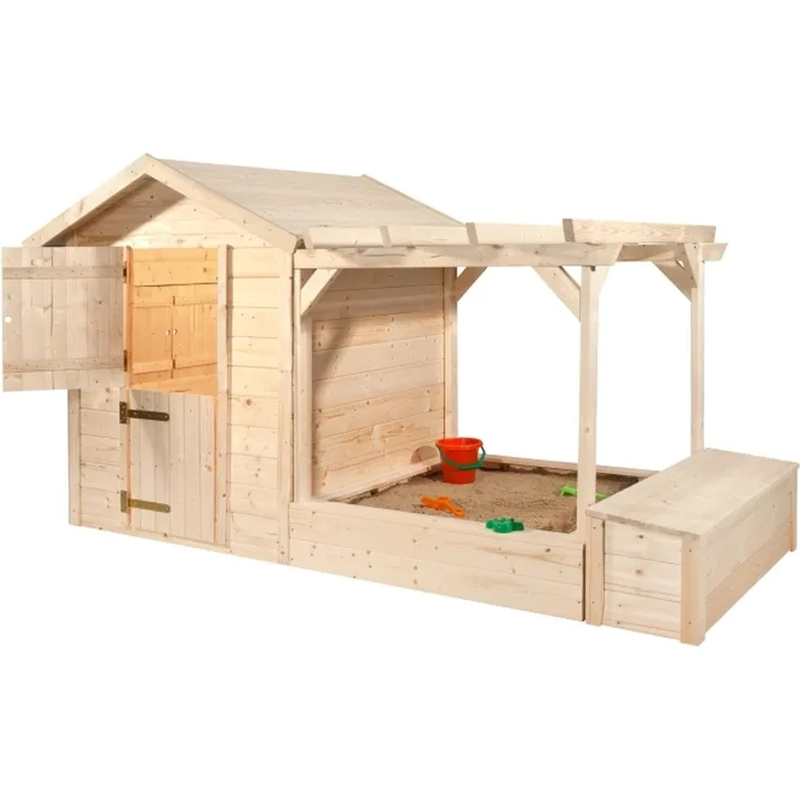 WEKA Tabaluga Spielplatz, natur, 21 mm, bestehend aus Drachenhöhle, Sandkasten, Pergola und Schatztruhe mit Deckel