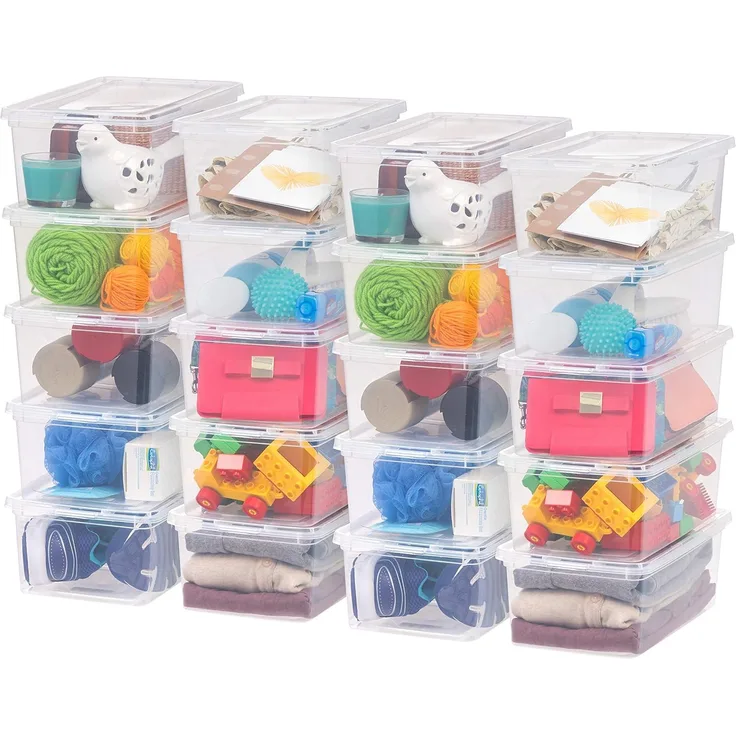 Iris Ohyama, 20er-Set kleinen Kunststoff-Aufbewahrungsboxen mit Deckel, Stapelbare Boxen, Robust, 5L, Schlafzimmer, Spielzimmer, Küche, CNL-5, Transparent, B19. 1 x T32. 7 x H11. 4 cm