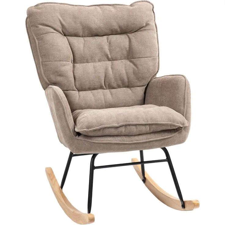 HOMCOM Schaukelstuhl mit Chenilleoptik (Schwingsessel, 1 St), bis 120 kg Belastbarkeit für Schlafzimmer, Wohnzimmer, Braun