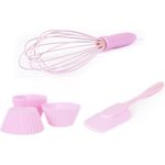 PINFI 81803 – Pack, Schneebesen, Pfannenwender, 4 Förmchen, Silikon, Pink und 6 zuschneidbar