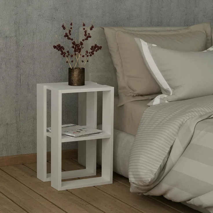 Dmora Nachttisch Imai 30 x 30 x 55h cm Weiß, 2 Regalböden