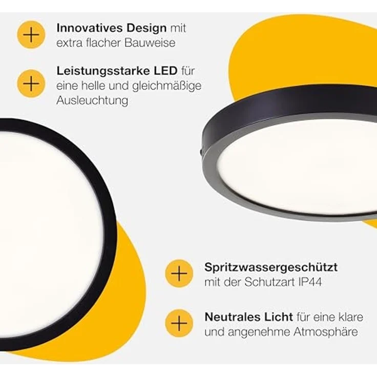 Brilliant LED Deckenleuchte Navara, LED fest integriert, Neutralweiß, Ø 27,5cm, Höhe 3 cm, 1900 lm, 4000 K, IP44 – Bild 4