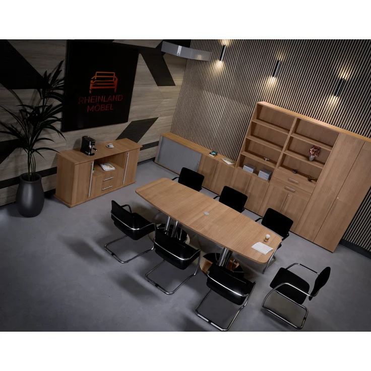 Rheinland Möbel Flügeltürenschrank Cabino 80×42×216 cm – abschließbarer Aktenschrank 2OH mit Regalaufsatz 4OH in Nussbaum mit 110° Drehtüren & Metallgriff – Bild 4