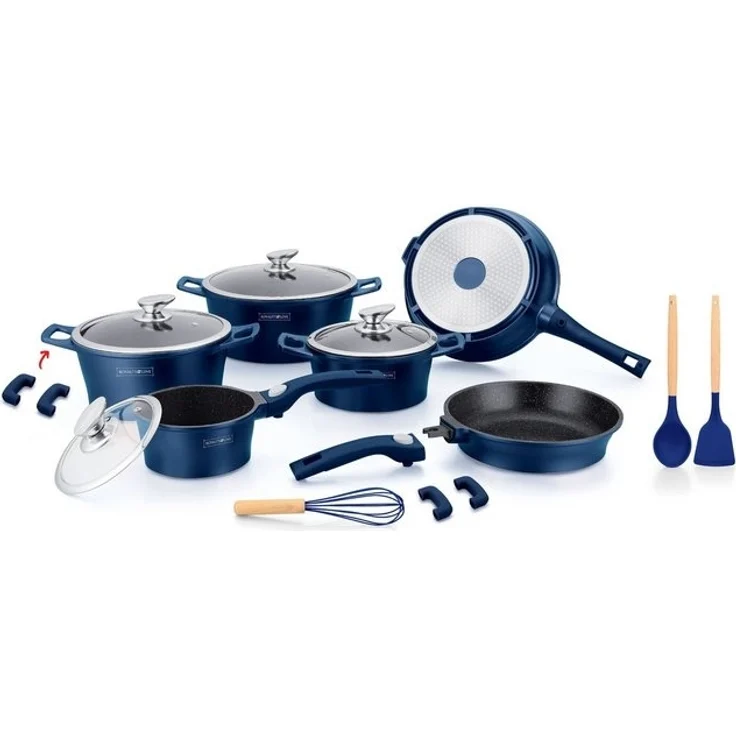 Kochtopf Kasserolle Bratpfannen Set 17-tlg Royalty Line RL-ES2014M Blau – Bild 4