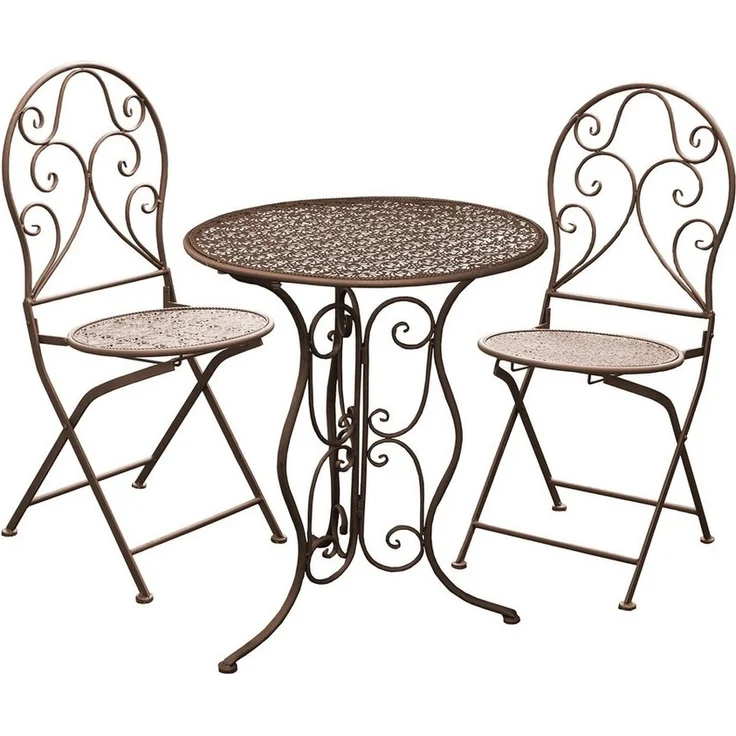 HTI-Living Balkonset Tischgruppe Lani Antik, (Set, 3-tlg, 1x Tisch, 2x Stühle), Sitzgruppe Metall Garten nostalgisch – Bild 1