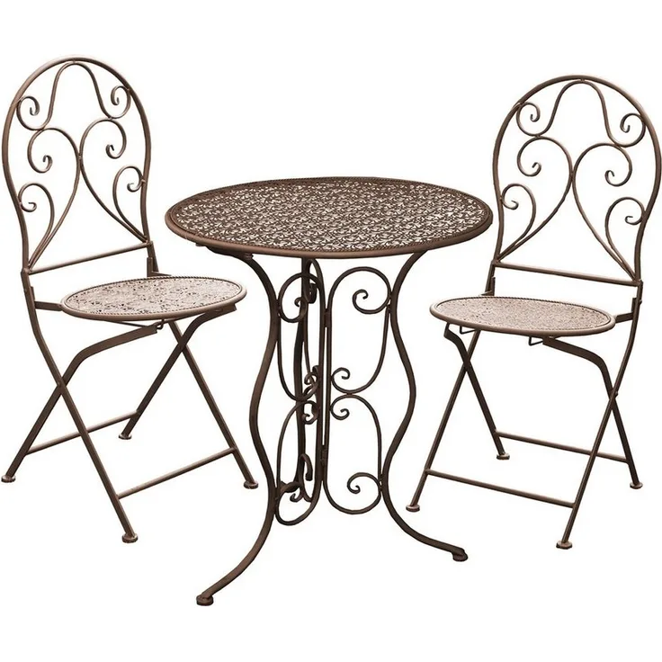 HTI-Living Balkonset Tischgruppe Lani Antik, (Set, 3-tlg, 1x Tisch, 2x Stühle), Sitzgruppe Metall Garten nostalgisch