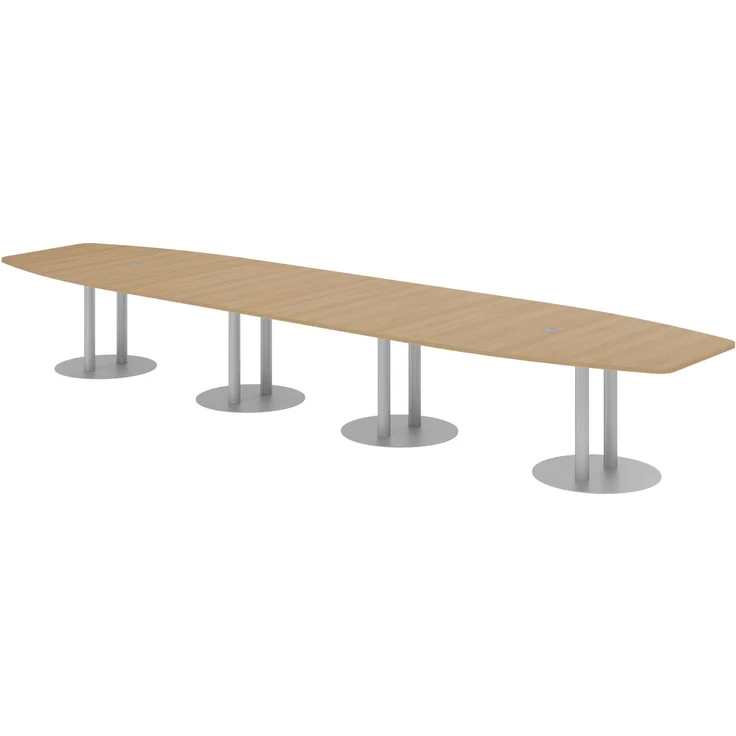 bümö Konferenztisch oval 520x130 cm in Eiche, Tischsäulen in Silber - Großer Besprechungstisch, Meetingtisch für 18 Personen, XXL-Tisch für Konferenzraum, Meeting & Besprechungsraum, KT52S-E-S – Bild 1