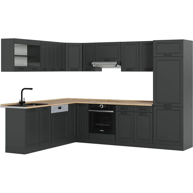 Eckküche R-Line Anthrazit Landhaus/Anthrazit 287 x 60 cm , AP Eiche Vicco – Bild 1