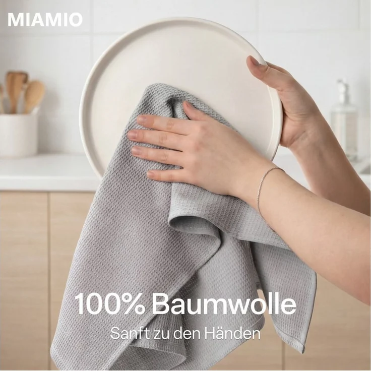 MiaMio Geschirrtuch Geschirrtücher Baumwolle 4er Set 65x47 cm Waffelstruktur Grau, (Set, 4-tlg), Waffelstruktur, 65 x 47 cm – Bild 2