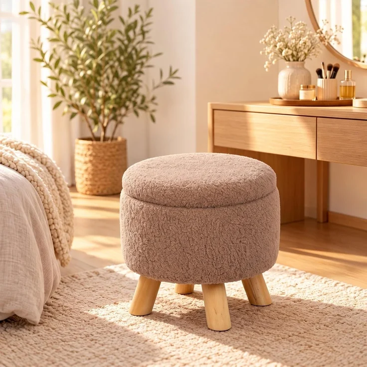 Relaxdays Hocker mit Stauraum Teddystoff – Bild 2