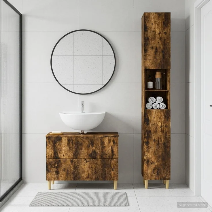 vidaXL 2-teiliges Badezimmer Schrank Set DELFT Raucheiche 3417545 – Bild 1