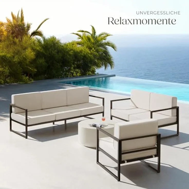 tectake Essgruppe Garten-Loungeset, (Set, 3-tlg), Pulverbeschichtete Stahlgestelle für maximale Stabilität – Bild 3
