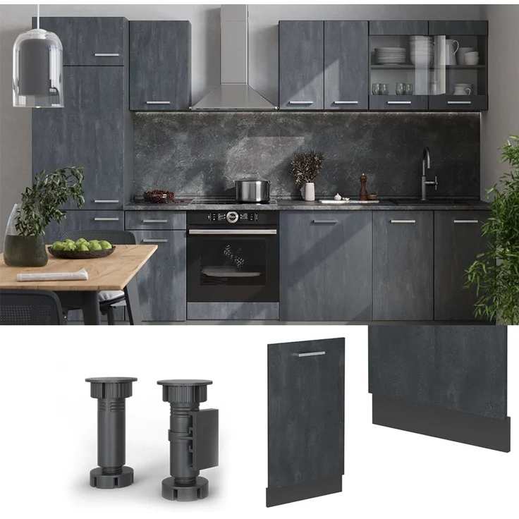 Geschirrspülblende R-Line Schwarz Beton 45 cm ohne Arbeitsplatte Vicco – Bild 3