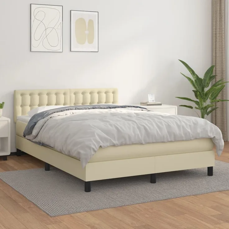 vidaXL Boxspringbett mit Matratze Creme 140x190 cm Kunstleder 3141121