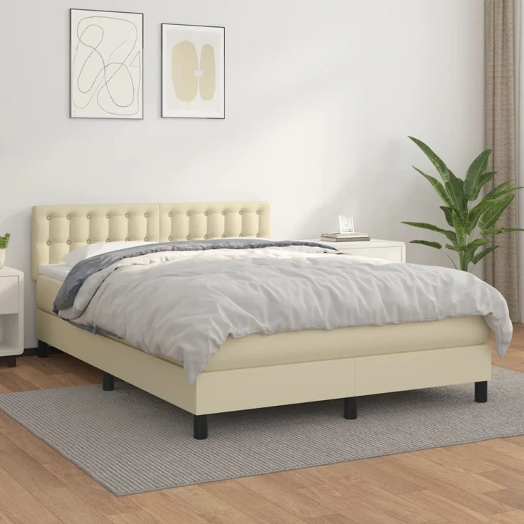 vidaXL Boxspringbett mit Matratze Creme 140x190 cm Kunstleder 3141121 – Bild 1
