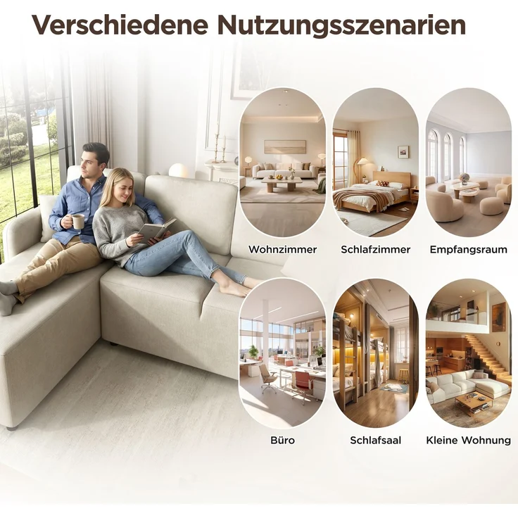 EINHOM L-Form Ecksofa 3-Sitzer mit langer Liegefläche (144 cm), hochwertiger Chenille-Bezug, hoher Sitzkomfort durch Hochdichteschaum, bis 150 kg Tragkraft inklusive 2 Kissen für Wohnung & Studentenwohnheim – Bild 6