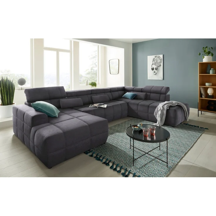 DOMO collection Wohnlandschaft Brandon viele Bezugsarten, auch in Cord und Leder, incl. Nierenkissen, mit Kopfteilverstellung, wahlweise Sitztiefenverstellung, U-Form – Bild 5
