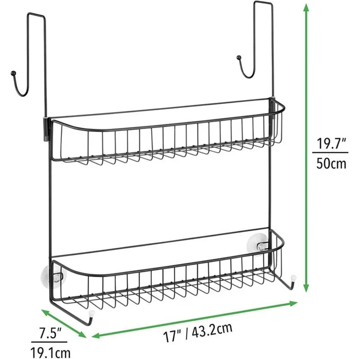 mDesign Duschregal Duschkorb Duschablage 2 Ablagen Metall Schwarz Ohne Bohren – Bild 2