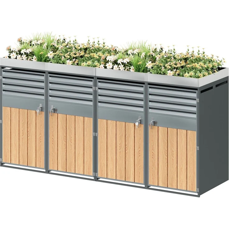 Mülltonnenbox, Mülltonnenunterstand mit Hochbeet, 120L 240L, wetterfest, Container, Abfallbehälter, Tonnenhaus, Gartenbox, abschließbare Müllbox (4 Tonnen) – Bild 1