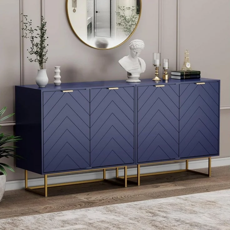UEV Sideboard Kommode mit 2 Türen & Verstellbaren Ablagen & Metallfüße 80 x 40 x 77,5 cm (mit Kippschutz), Küchenschrank Mehrzweckschrank für Flur Wohnzimmer Schlafzimmer – Bild 2