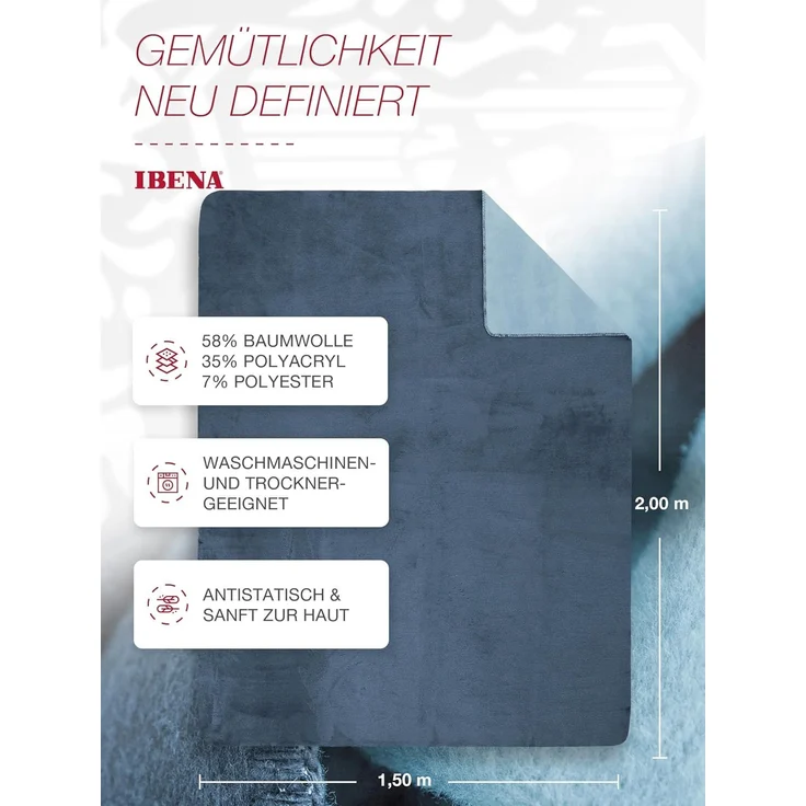 Ibena 'Dublin' Wohndecke, Jacquard petrol / türkis, 150 x 200 cm – Bild 3