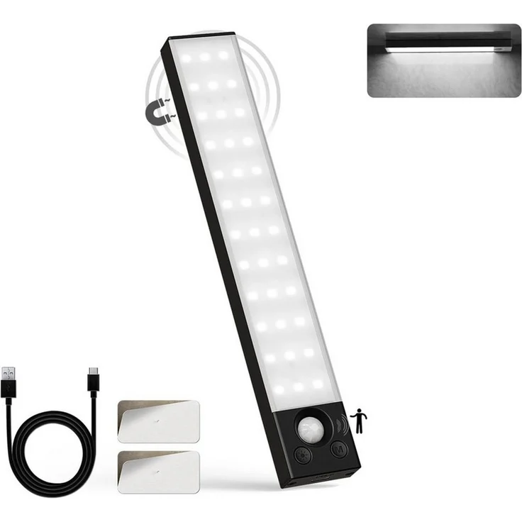 LQWELL LED Unterbauleuchte mit Bewegungsmelder, Dimmbar, Akku, USB-C Wiederaufladbar Schranklicht, LED fest integriert, Treppenlicht, Nachttischlampe 32 cm, 1800 mAh – Bild 5