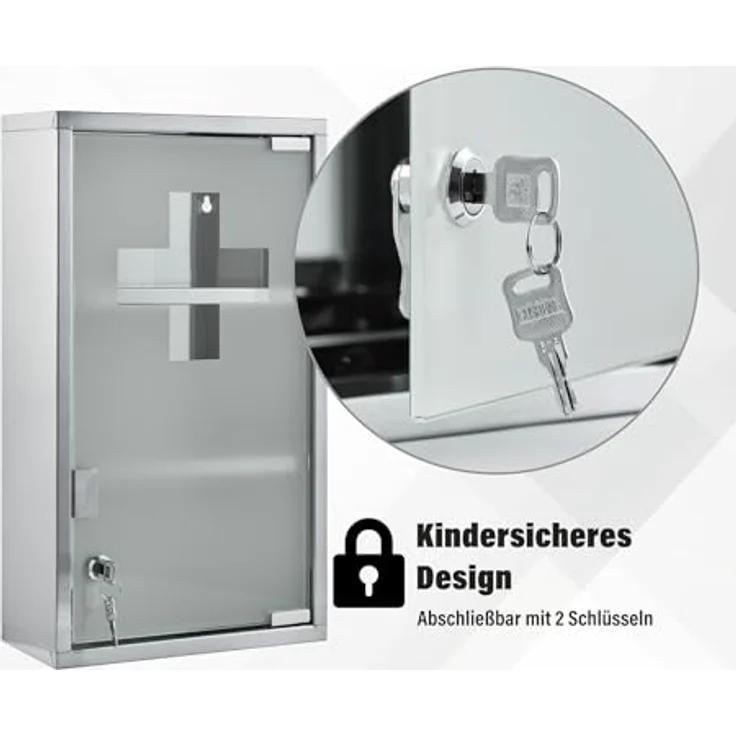 Zedelmaier Medizinschrank aus Edelstahl,Medikamenten Aufbewahrung,Medikamentenschrank 3 Fächer,Apothekerschrank,Medizinschrank hängend,Abschließbarer Medizinschrank,48 x 27 x 12 cm,Silber – Bild 8