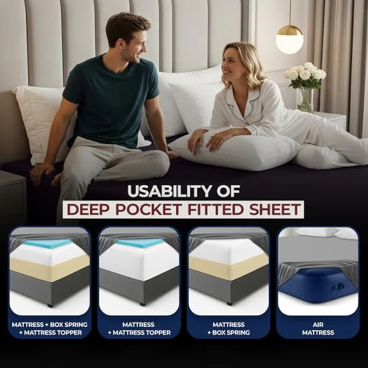 Utopia Bedding Spannbettlaken für King-Size-Bett, extra tiefes Spannbetttuch, passend für Matratzen bis zu 53,3 cm, schrumpft und lichtbeständig, pflegeleicht, nur 1 Spannbetttuch, tiefe Tasche – Bild 7