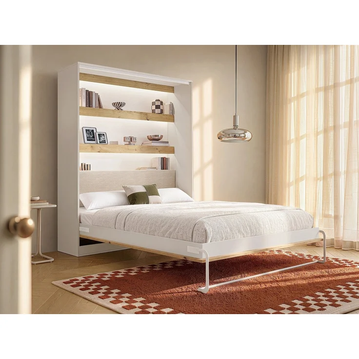 Vente-unique - RAPILI - Schrankbett - Metall - Naturfarben hell, Weiß - 159 x 239.2 x 225.2 cm – Bild 2