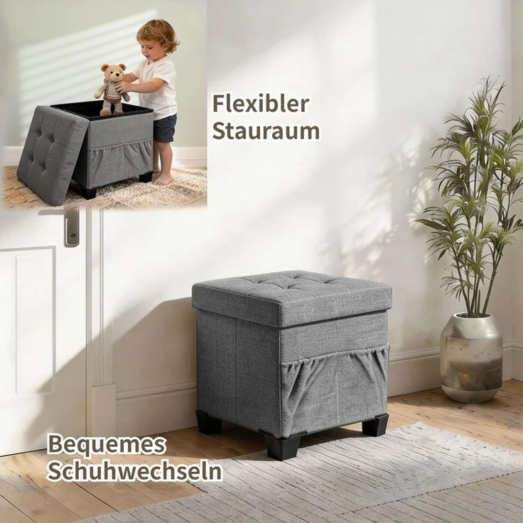 Zedelmaier Sitzhocker mit Stauraum, Schuhbank, klappbare Sitztruhe, Fußbank – Bild 2