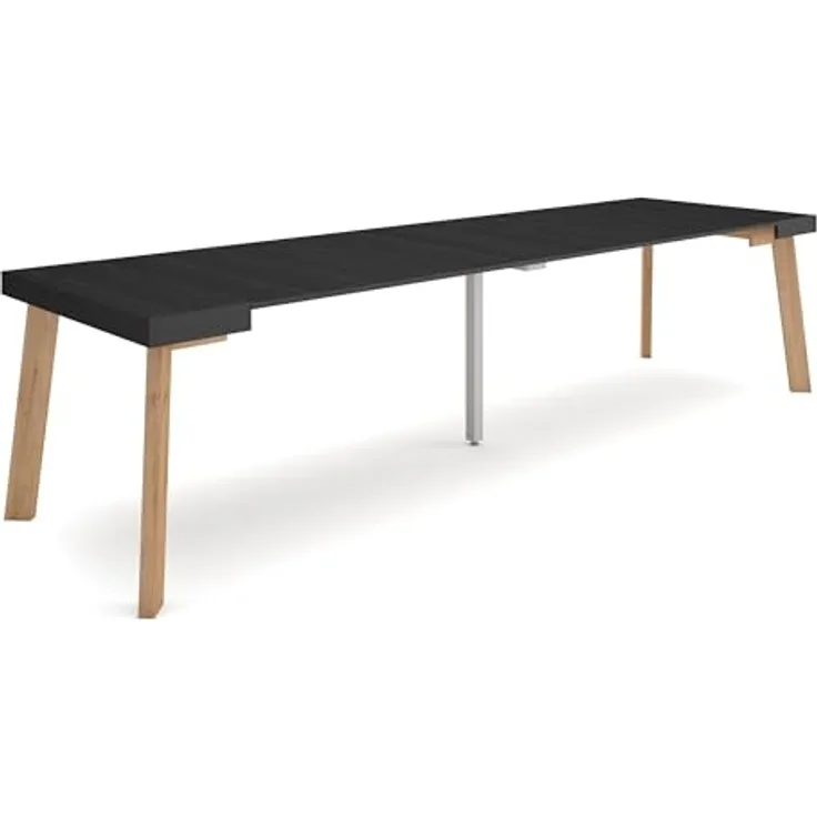 Skraut Home | Ausziehbarertisch | Multifunktionaler ausziehbarer | 300 | Für 14 Gäste | Hölzerne Beine | Moderner Stil | Schwarz
