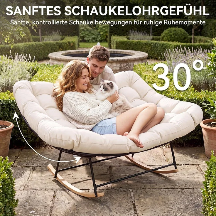 Aoxun Schaukelstuhl Outdoor,Ergonomischer Schaukelsessel für Indoor, Relaxsessel Garten,Balkon Sessel,148x113x79cm,Wetterfester Gartenstuhl Bequem,bis 200KG,Beige – Bild 6