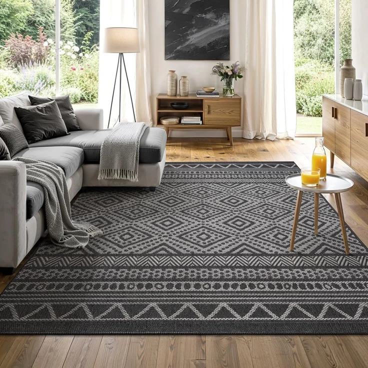 the carpet Calgary - moderner Teppich für Wohnzimmer & Esszimmer, Robustes, pflegeleichtes Flachgewebe im Vintage-Boho-Stil, ideal für Küche, Flur & Schlafzimmer, Anthrazit, 120x160 cm – Bild 1
