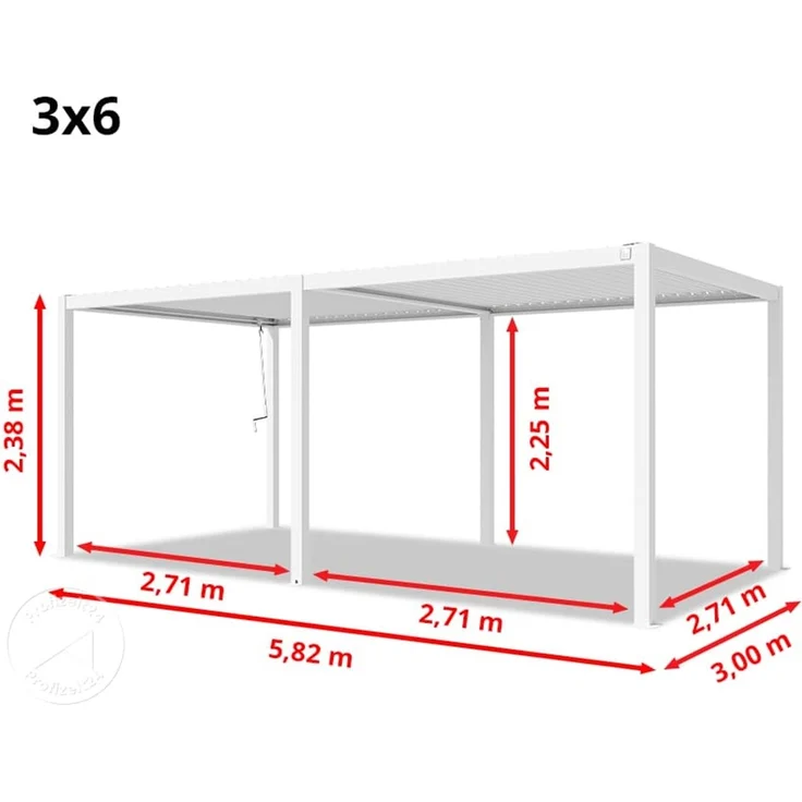 PRIMEYARD Pergola 3x6 m Aluminium-Pfosten mit Lamellendach aus Stahl weiße Terrassenüberdachung – Bild 10