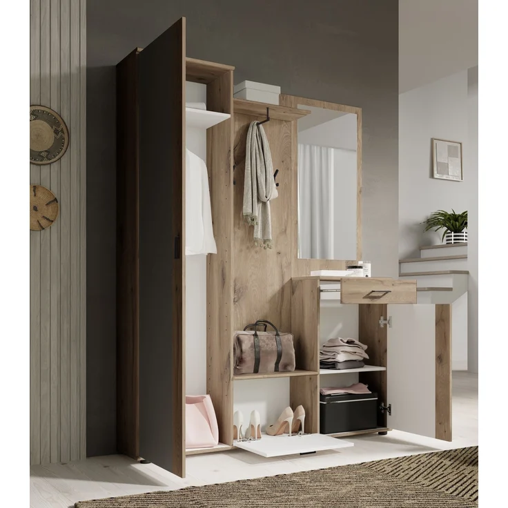 Kompaktgarderobe >Jens< in Viking Oak Dekor / Lichtgrau - 145x184x29cm (BxHxT) – Bild 6